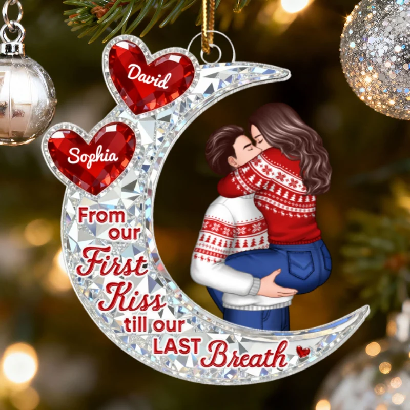 3D Effect Flat Moon Couple Hugging Kissing - Personalized Acrylic Ornament - Gift For Couple, Gift For Him, For Her - Image 14