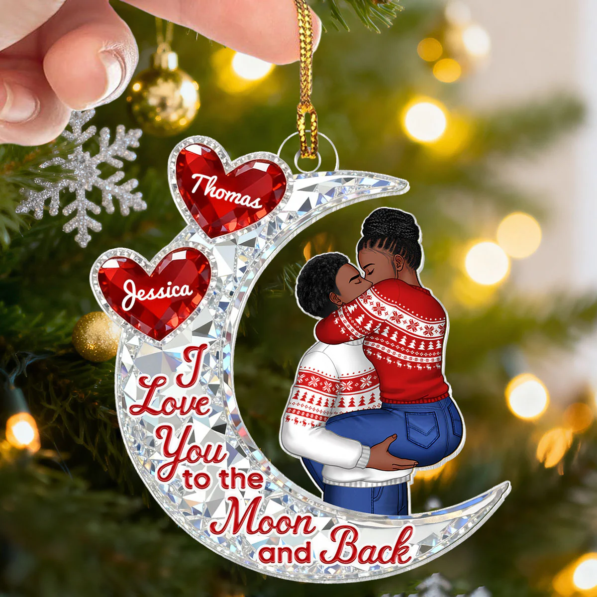 3D Effect Flat Moon Couple Hugging Kissing - Personalized Acrylic Ornament - Gift For Couple, Gift For Him, For Her - Image 4