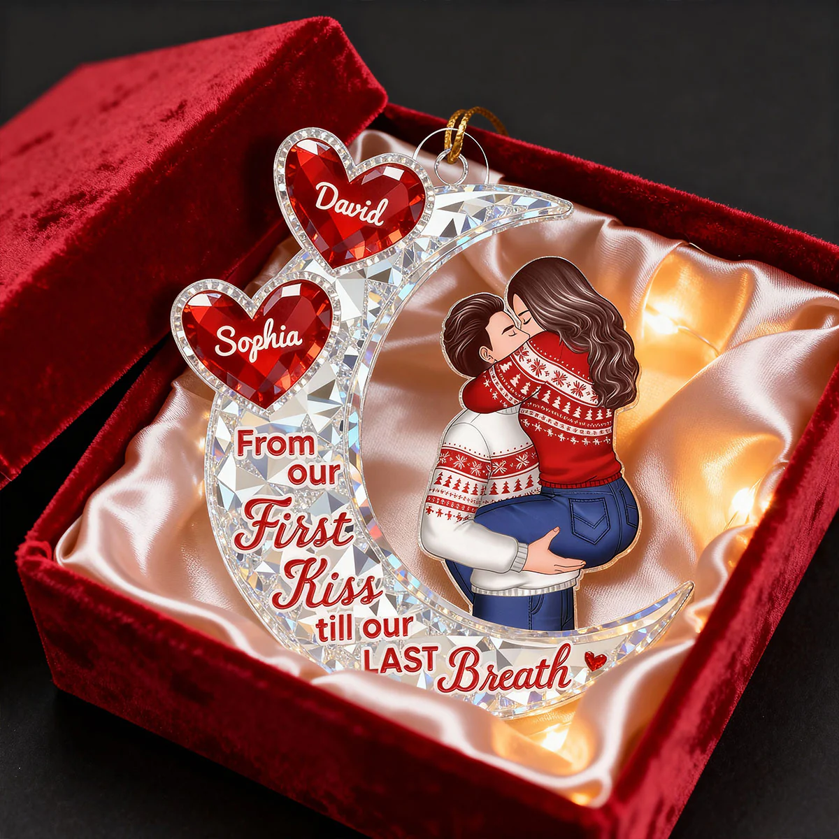 3D Effect Flat Moon Couple Hugging Kissing - Personalized Acrylic Ornament - Gift For Couple, Gift For Him, For Her - Image 7