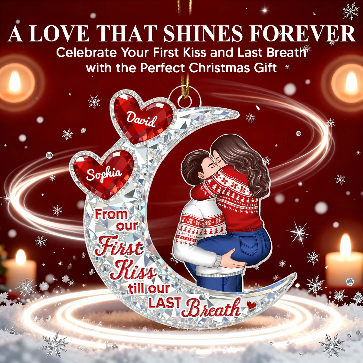 3D Effect Flat Moon Couple Hugging Kissing - Personalized Acrylic Ornament - Gift For Couple, Gift For Him, For Her - Image 8