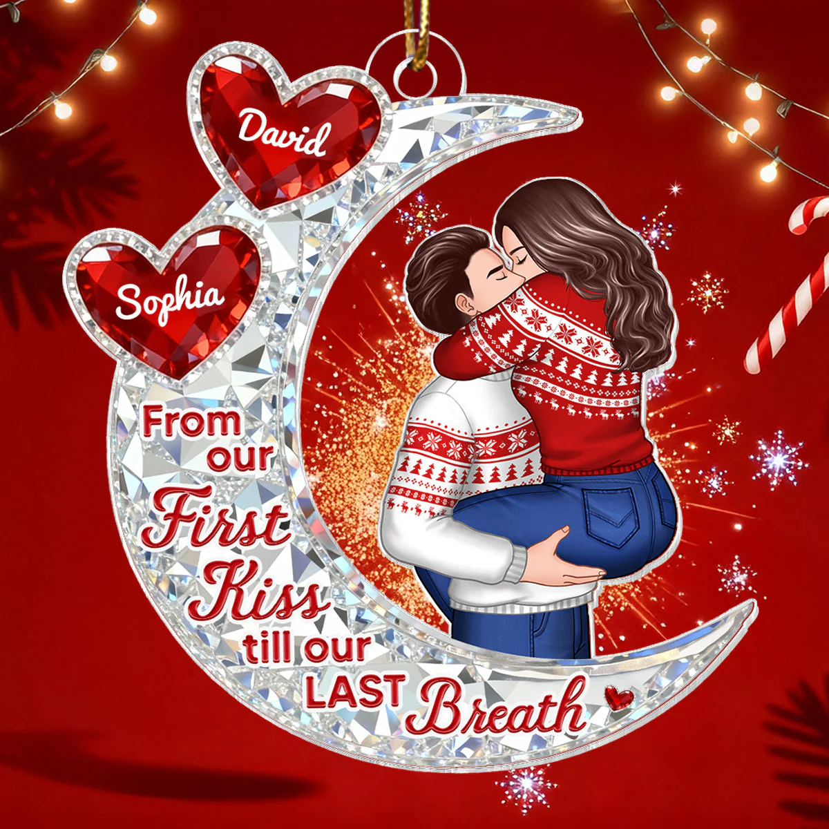 3D Effect Flat Moon Couple Hugging Kissing - Personalized Acrylic Ornament - Gift For Couple, Gift For Him, For Her - Image 9