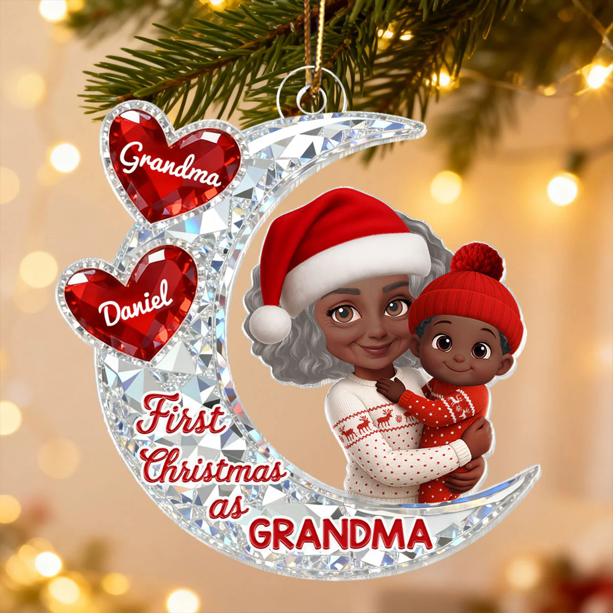 3D Effect Flat Moon First Christmas With New Baby - Personalized Acrylic Ornament - Christmas Gift For New Grandma, New Mom - Image 9