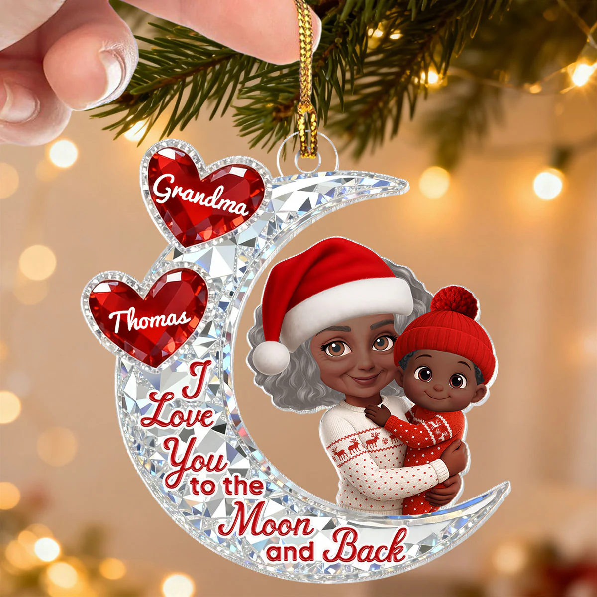 3D Effect Flat Moon Grandma Grandkid Love You To The Moon And Back - Personalized Acrylic Ornament - Christmas Gift For All Grandkids - Image 13