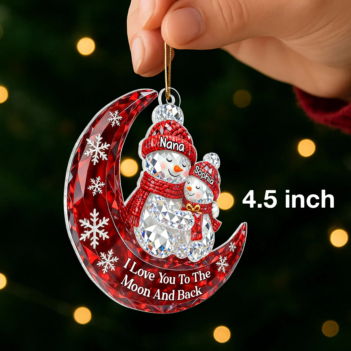 3D Crystal Effect Snowman Grandma Grandkid Love to the Moon - Personalized Acrylic Ornament - Christmas Gift for Grandma, Grandkids - Image 2