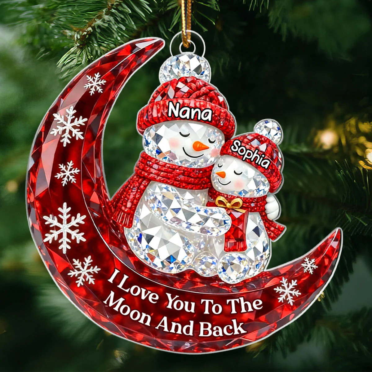 3D Crystal Effect Snowman Grandma Grandkid Love to the Moon - Personalized Acrylic Ornament - Christmas Gift for Grandma, Grandkids - Image 3