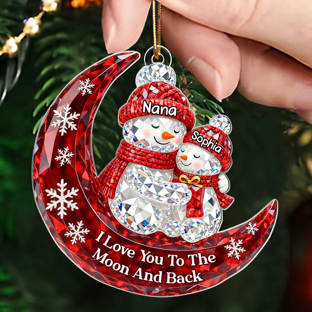 3D Crystal Effect Snowman Grandma Grandkid Love to the Moon - Personalized Acrylic Ornament - Christmas Gift for Grandma, Grandkids - Image 4