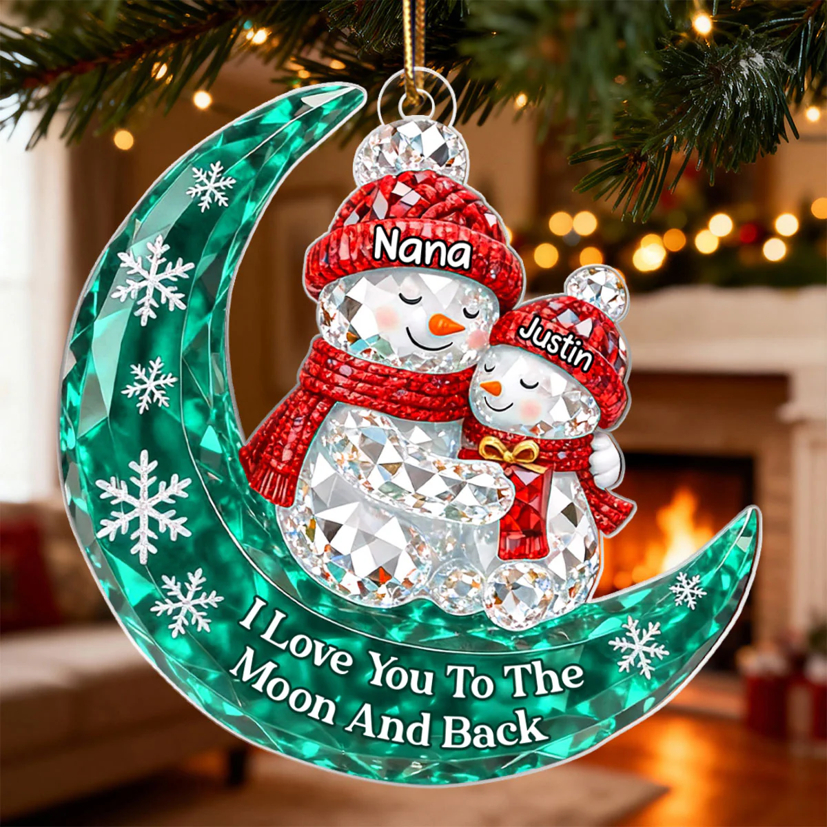 3D Crystal Effect Snowman Grandma Grandkid Love to the Moon - Personalized Acrylic Ornament - Christmas Gift for Grandma, Grandkids - Image 5