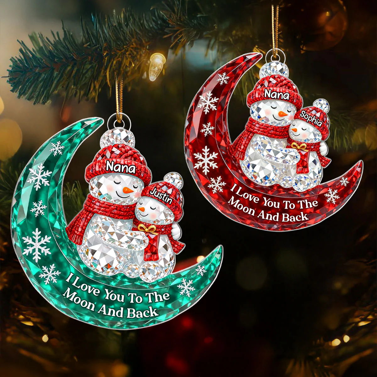 3D Crystal Effect Snowman Grandma Grandkid Love to the Moon - Personalized Acrylic Ornament - Christmas Gift for Grandma, Grandkids - Image 6