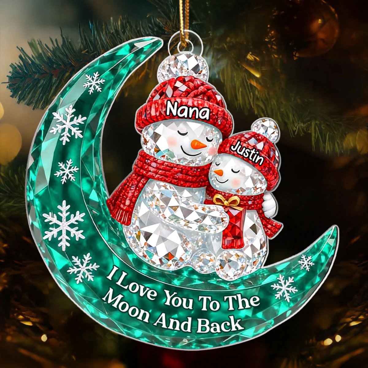 3D Crystal Effect Snowman Grandma Grandkid Love to the Moon - Personalized Acrylic Ornament - Christmas Gift for Grandma, Grandkids - Image 7