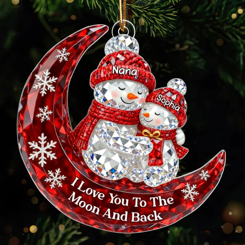 3D Crystal Effect Snowman Grandma Grandkid Love to the Moon - Personalized Acrylic Ornament - Christmas Gift for Grandma, Grandkids - Image 9
