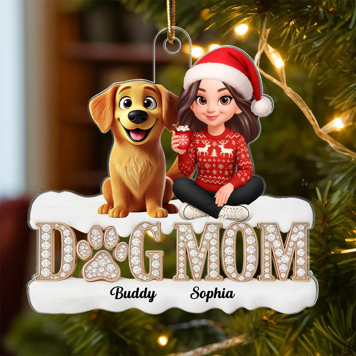 3D Crystal Shining Effect Christmas Dog Mom - Personalized Acrylic Ornament - Gift For Dog Lovers - Image 3