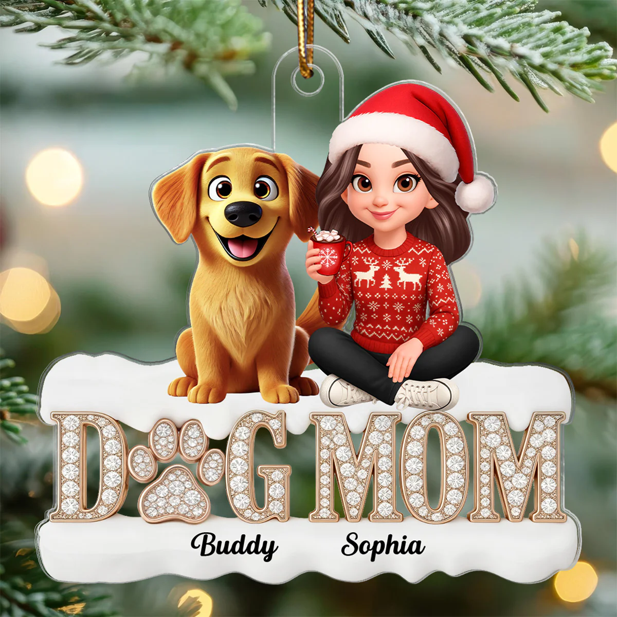 3D Crystal Shining Effect Christmas Dog Mom - Personalized Acrylic Ornament - Gift For Dog Lovers - Image 4
