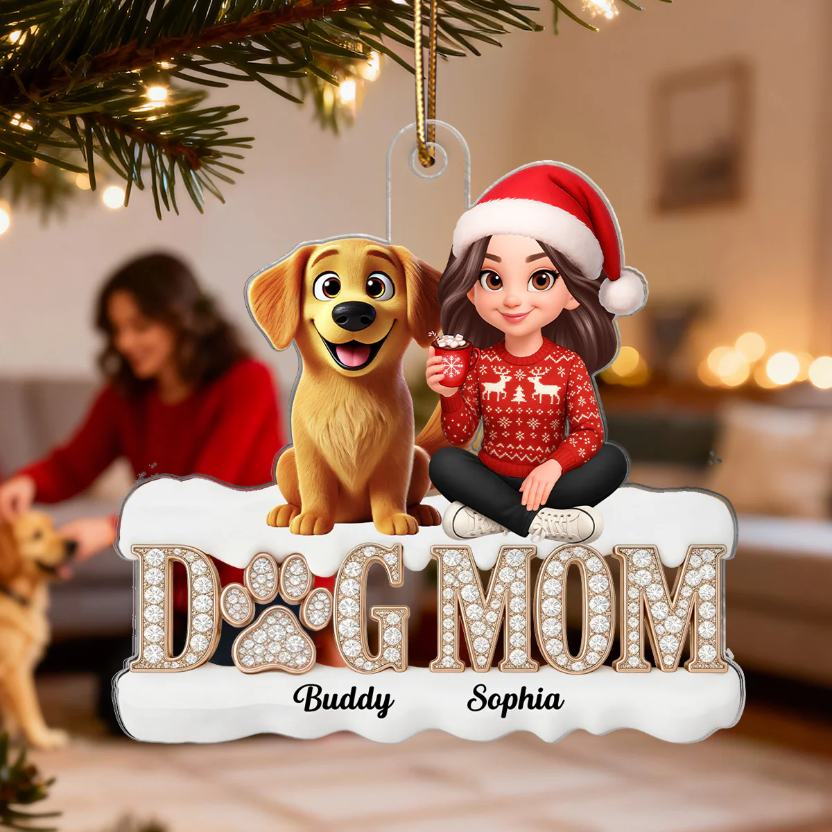 3D Crystal Shining Effect Christmas Dog Mom - Personalized Acrylic Ornament - Gift For Dog Lovers - Image 5
