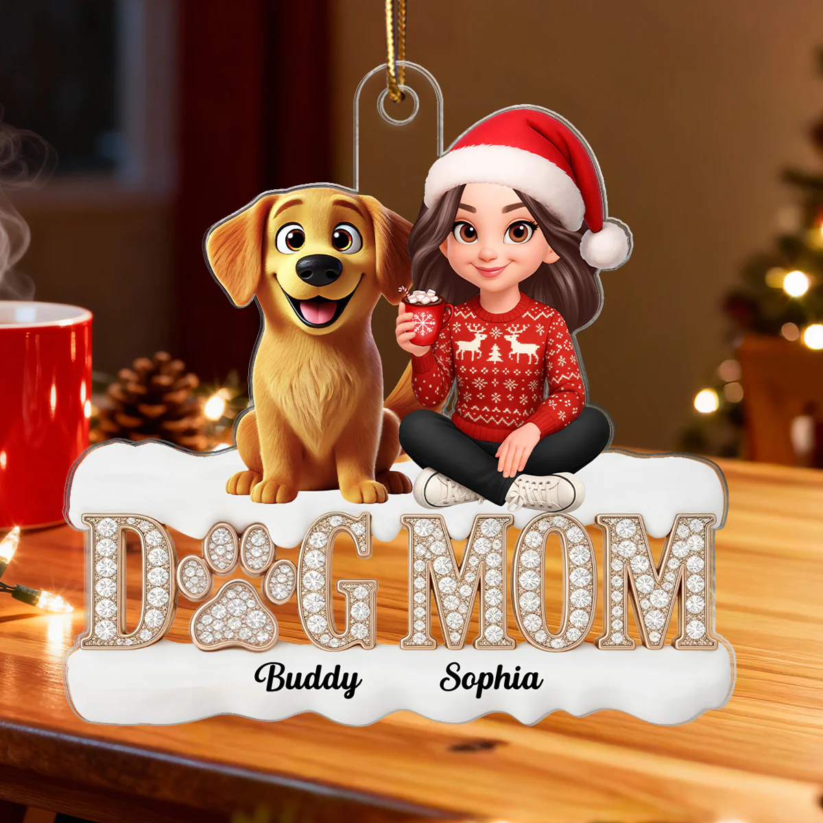 3D Crystal Shining Effect Christmas Dog Mom - Personalized Acrylic Ornament - Gift For Dog Lovers - Image 6