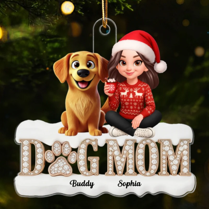3D Crystal Shining Effect Christmas Dog Mom - Personalized Acrylic Ornament - Gift For Dog Lovers - Image 8