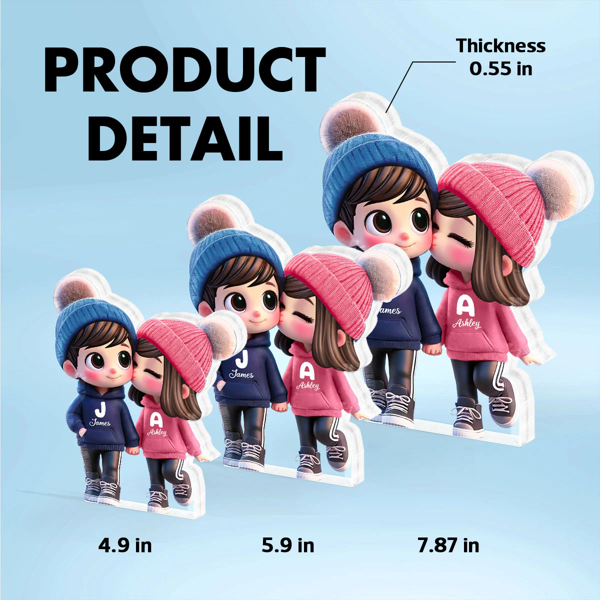 3D Effect Cute Cartoon Couple Walking Personalized Acrylic Block Plaque, Gift for Him, Gift for Her - Image 6