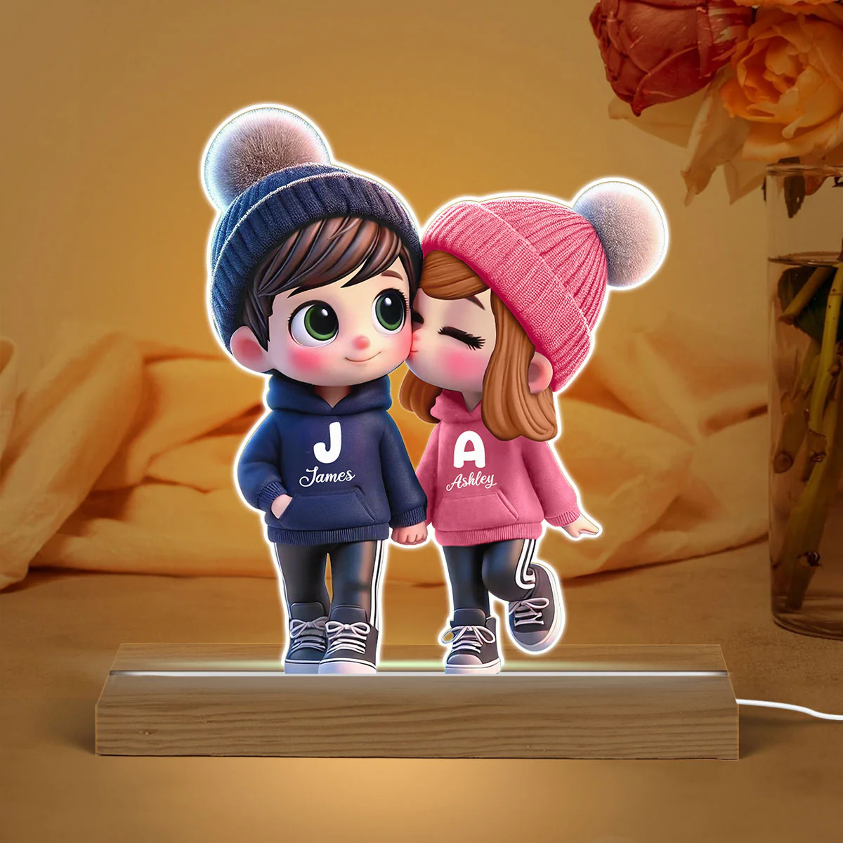 3D Effect Cute Cartoon Couple Walking Personalized Custom Shaped LED Night Light, Gift for Him, Gift for Her - Image 9