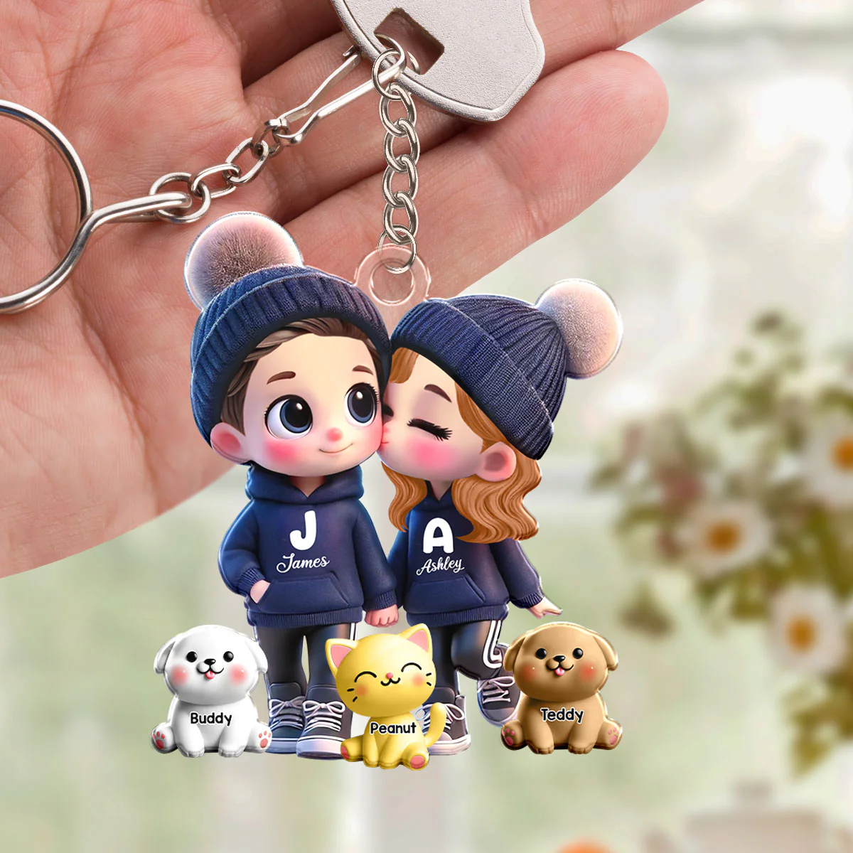 3D Effect Cute Cartoon Couple You Me And The Dog Cat Personalized Acrylic Keychain, Unique Valentine's Day Gift For Him, Gift For Her - Image 3