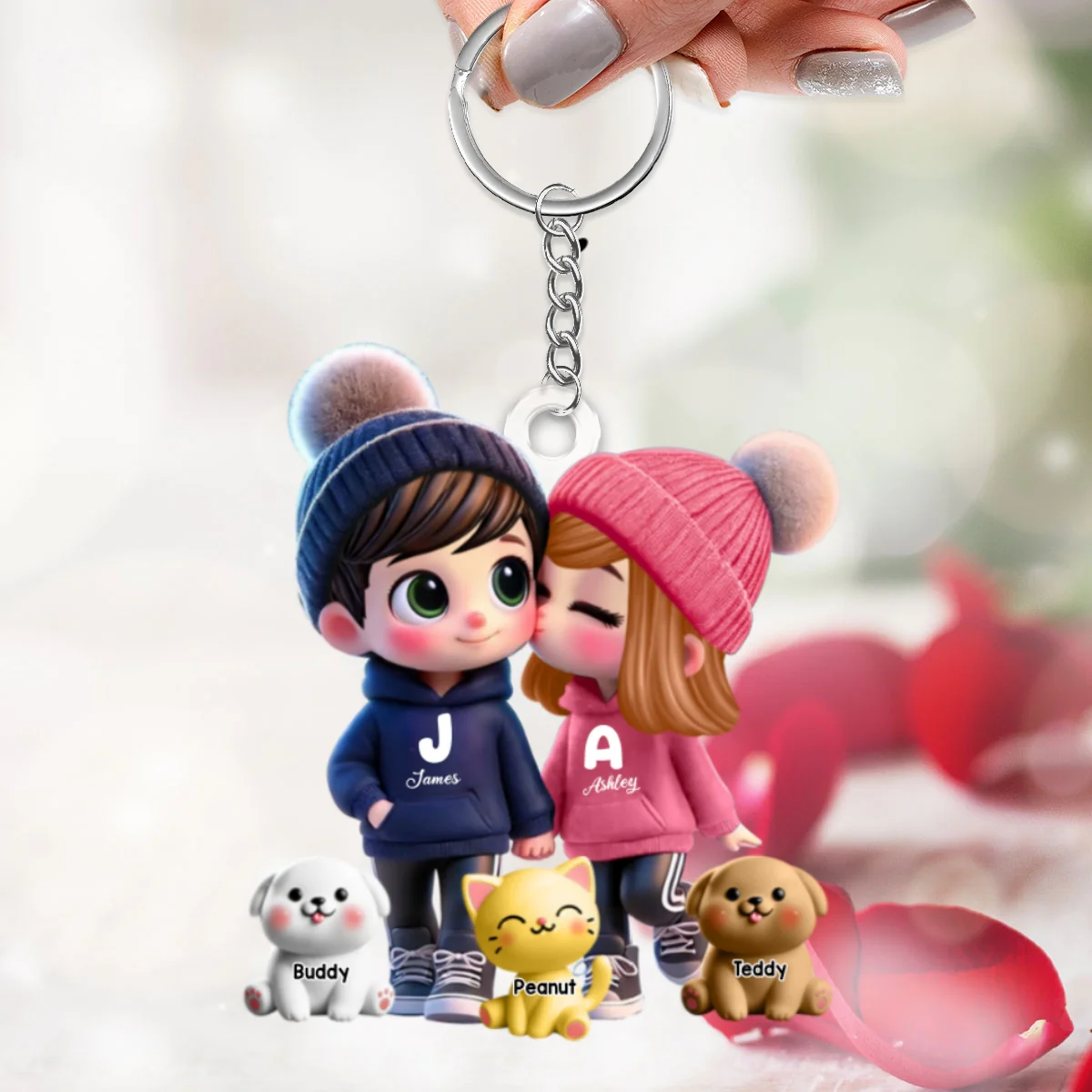 3D Effect Cute Cartoon Couple You Me And The Dog Cat Personalized Acrylic Keychain, Unique Valentine's Day Gift For Him, Gift For Her - Image 6