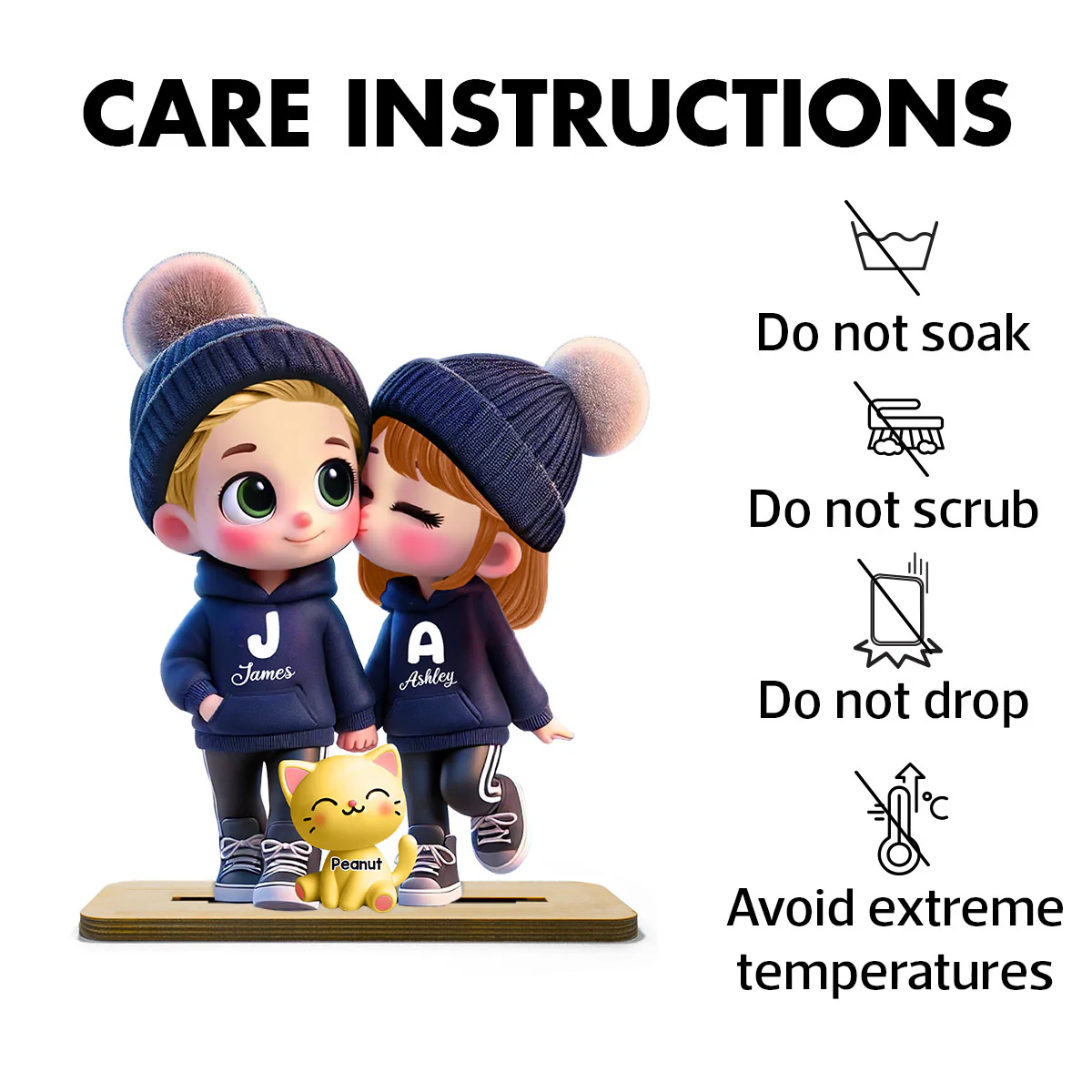 3D Effect Cute Cartoon Couple You Me And The Dog Cat Personalized Standing Wooden Plaque, Gift for Him, Gift for Her - Image 8