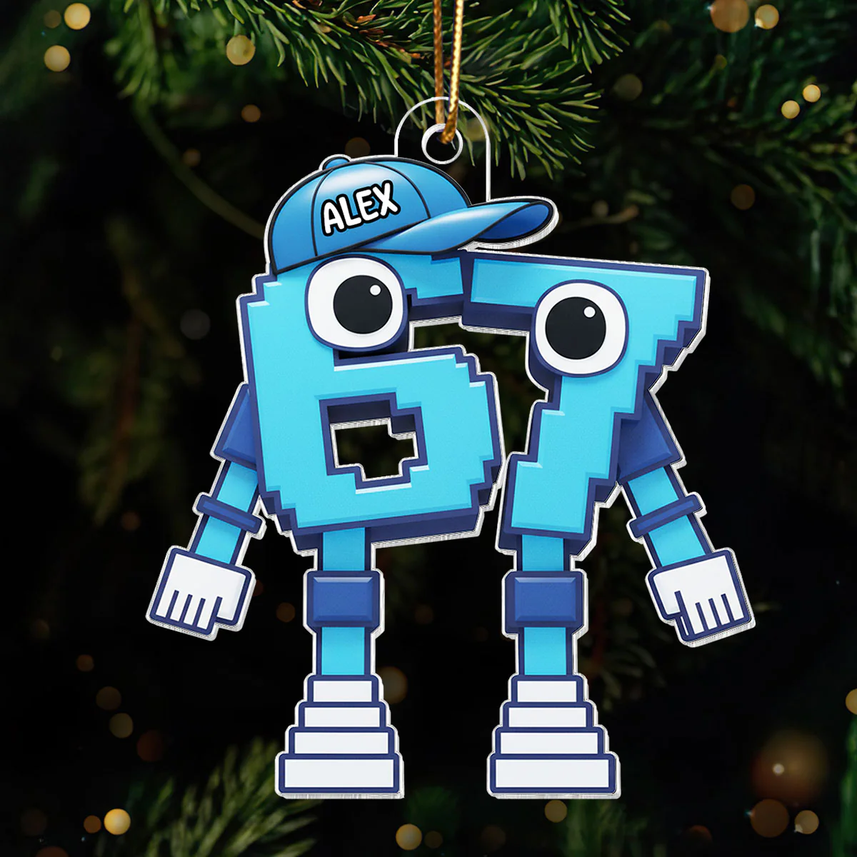 3D Effect 67 Brain Rot Christmas Ornament – Personalize Funny Roblox Style Kid Gift