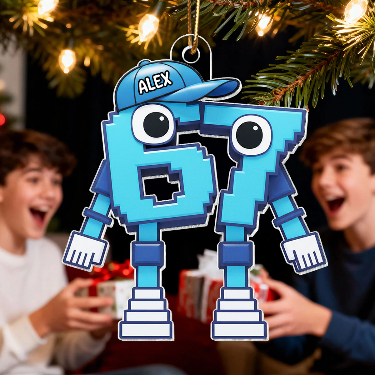 3D Effect 67 Brain Rot Christmas Ornament – Personalize Funny Roblox Style Kid Gift - Image 10