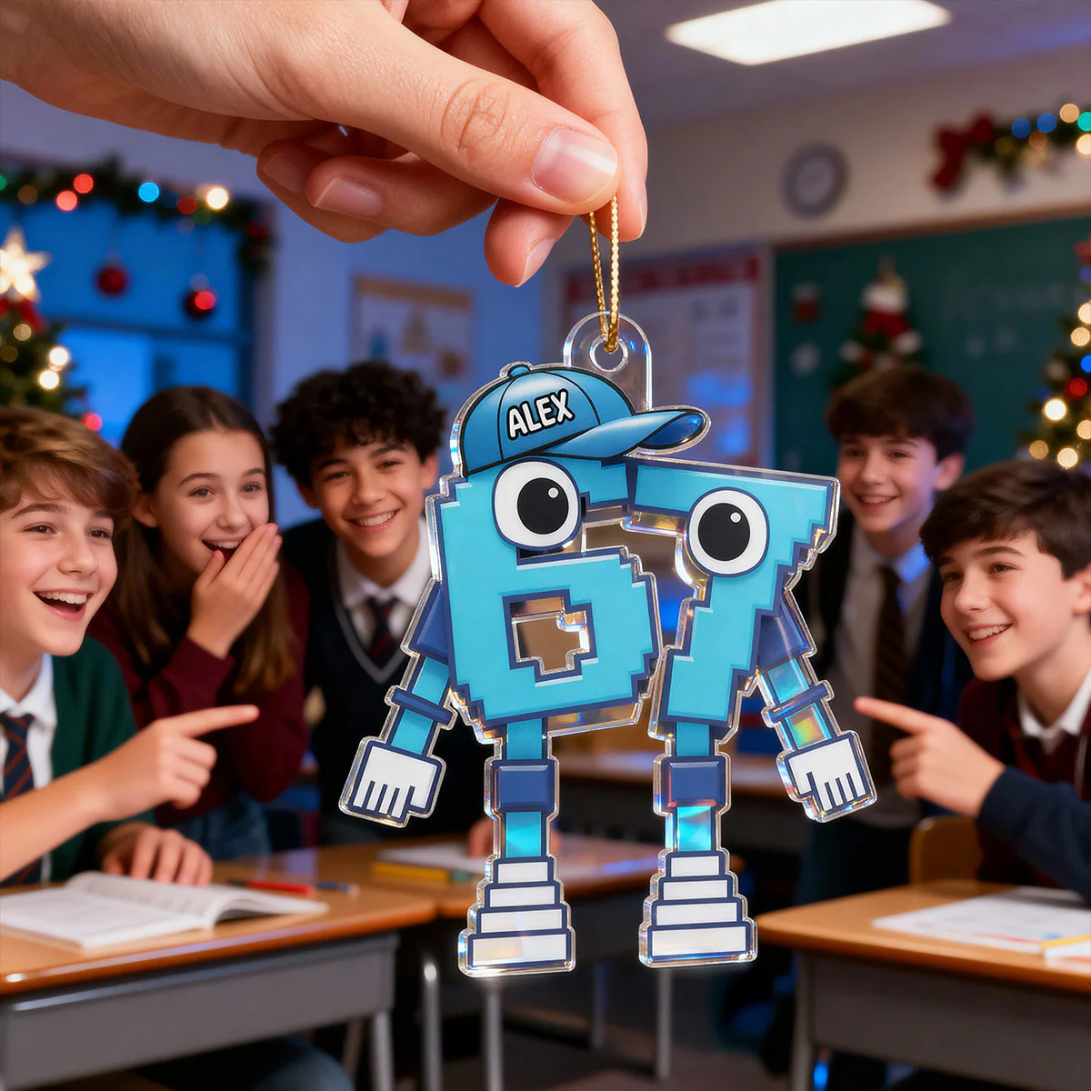 3D Effect 67 Brain Rot Christmas Ornament – Personalize Funny Roblox Style Kid Gift - Image 11
