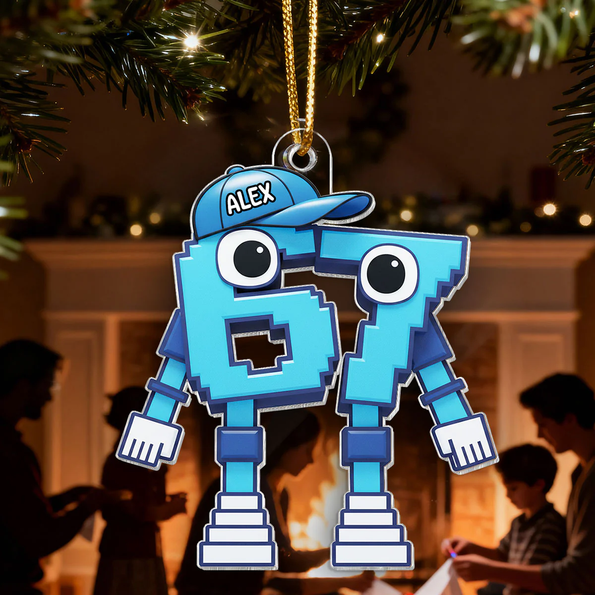 3D Effect 67 Brain Rot Christmas Ornament – Personalize Funny Roblox Style Kid Gift - Image 12
