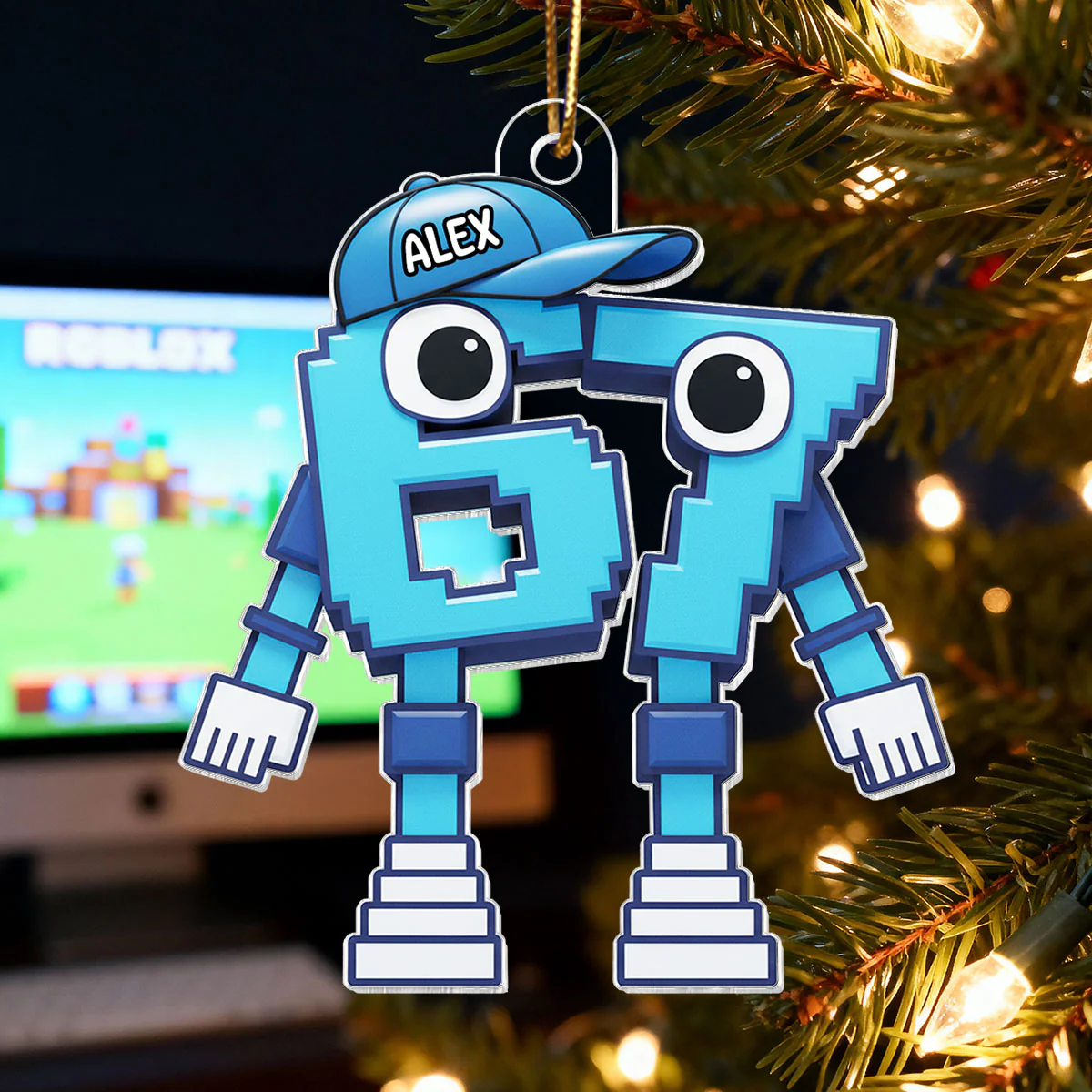 3D Effect 67 Brain Rot Christmas Ornament – Personalize Funny Roblox Style Kid Gift - Image 13
