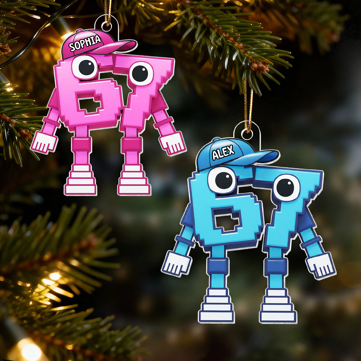 3D Effect 67 Brain Rot Christmas Ornament – Personalize Funny Roblox Style Kid Gift - Image 2