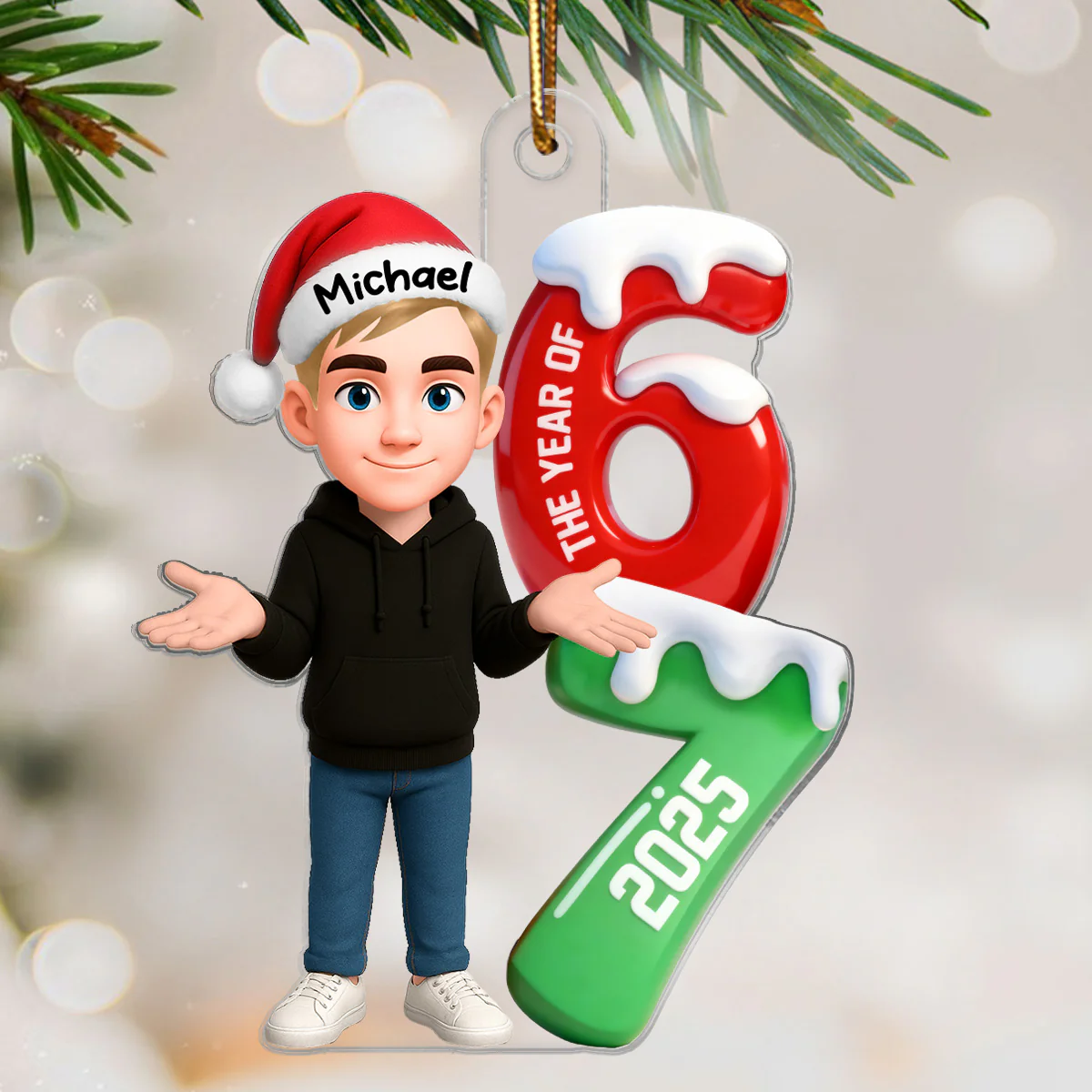 3D Effect 67 Six Seven 2025 Slang Christmas - Personalized Acrylic Ornament - Funny Christmas Gift For Teen, Grandkid, Gen Alpha