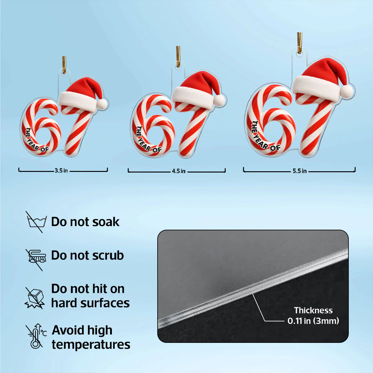 3D Effect 67 Six Seven 2025 Slang Signature Christmas Pattern - Personalized Acrylic Ornament - Funny Christmas Gift For Teen, Grandkid, Gen Alpha - Image 10