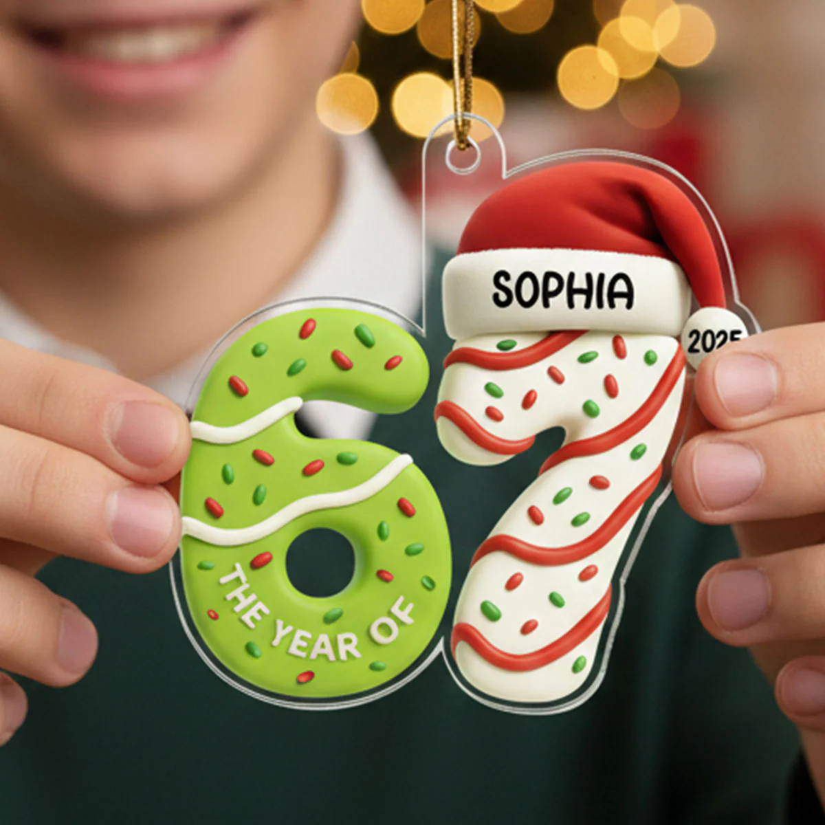 3D Effect 67 Six Seven 2025 Slang Signature Christmas Pattern - Personalized Acrylic Ornament - Funny Christmas Gift For Teen, Grandkid, Gen Alpha - Image 3