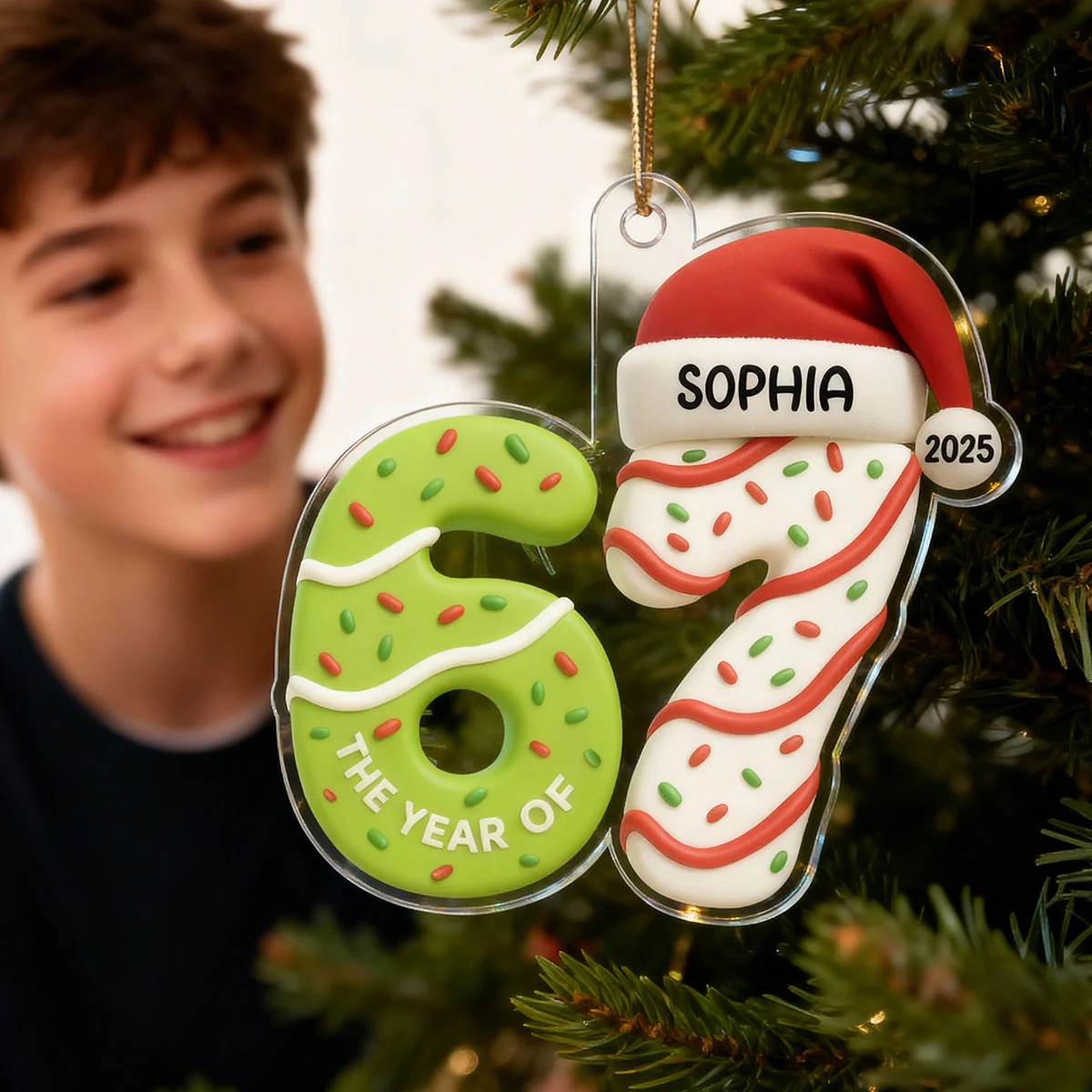 3D Effect 67 Six Seven 2025 Slang Signature Christmas Pattern - Personalized Acrylic Ornament - Funny Christmas Gift For Teen, Grandkid, Gen Alpha - Image 4