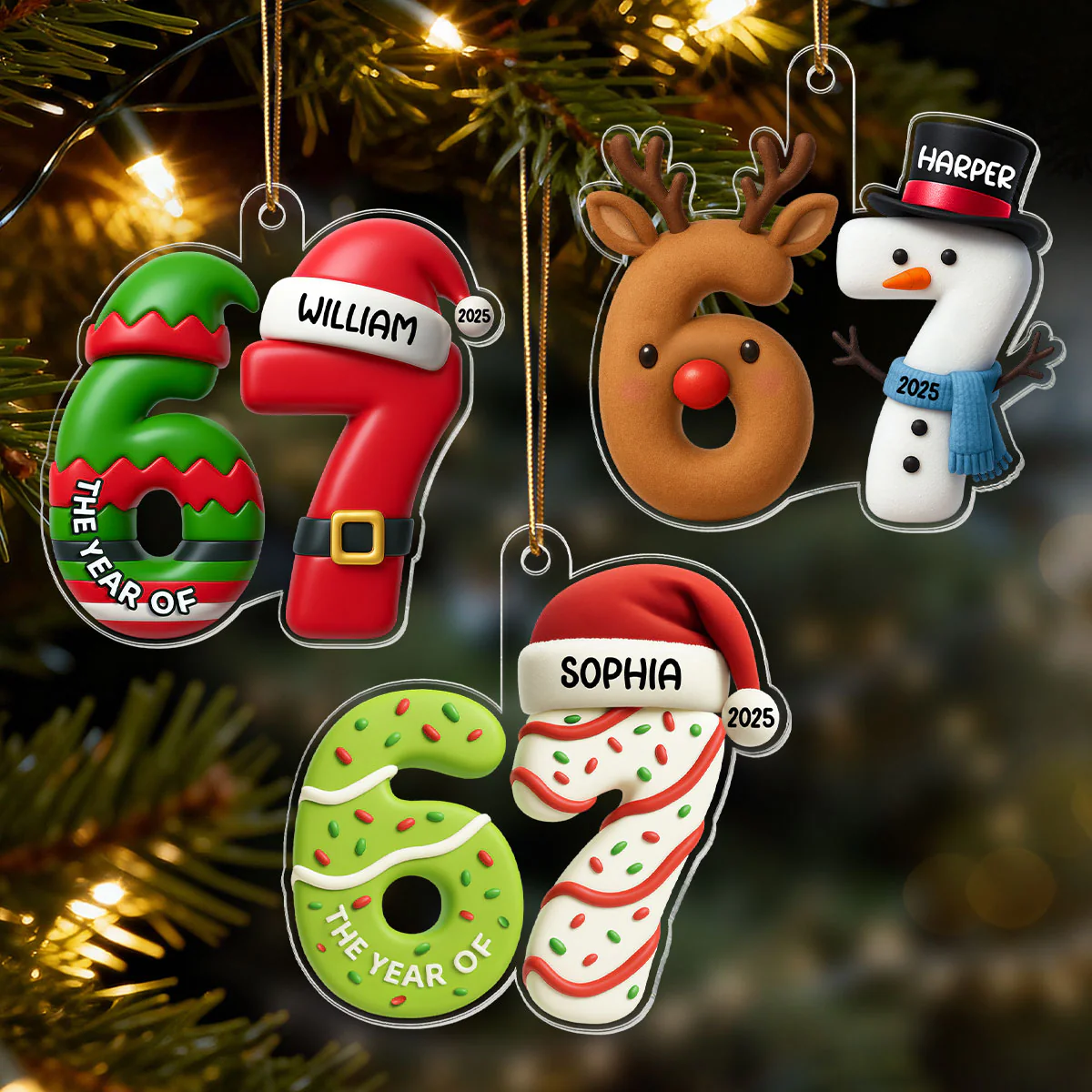 3D Effect 67 Six Seven 2025 Slang Signature Christmas Pattern - Personalized Acrylic Ornament - Funny Christmas Gift For Teen, Grandkid, Gen Alpha - Image 9