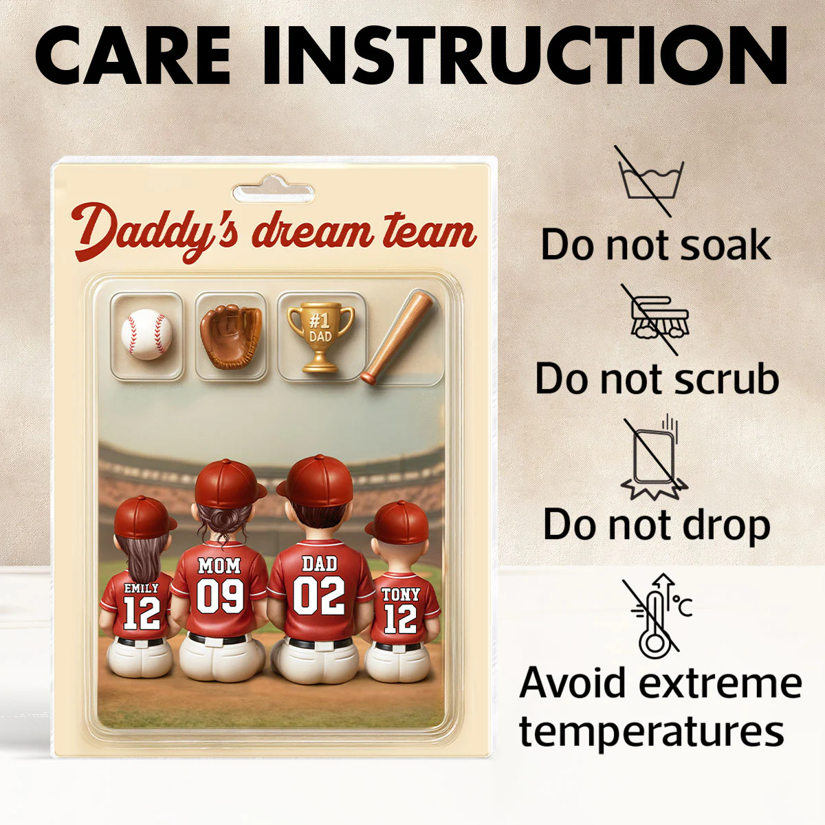 3D Effect Custom Figure Baseball Family Daddy's Dream Team Personalized Rectangle Acrylic Block Plaque - Image 8