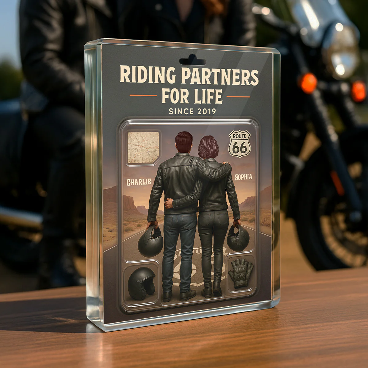 3D Effect Custom Figure Couple Bikers Riding Partners For Life Personalized Flat Acrylic Block, Birthday Gift, Wedding Gift, Anniversary Gift For Bikers - Image 5
