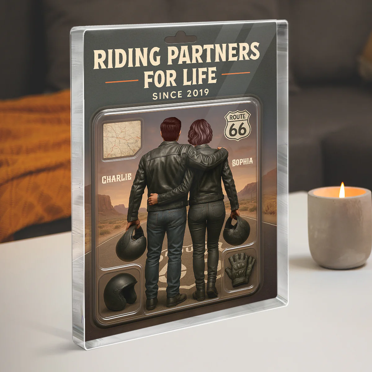 3D Effect Custom Figure Couple Bikers Riding Partners For Life Personalized Flat Acrylic Block, Birthday Gift, Wedding Gift, Anniversary Gift For Bikers - Image 6
