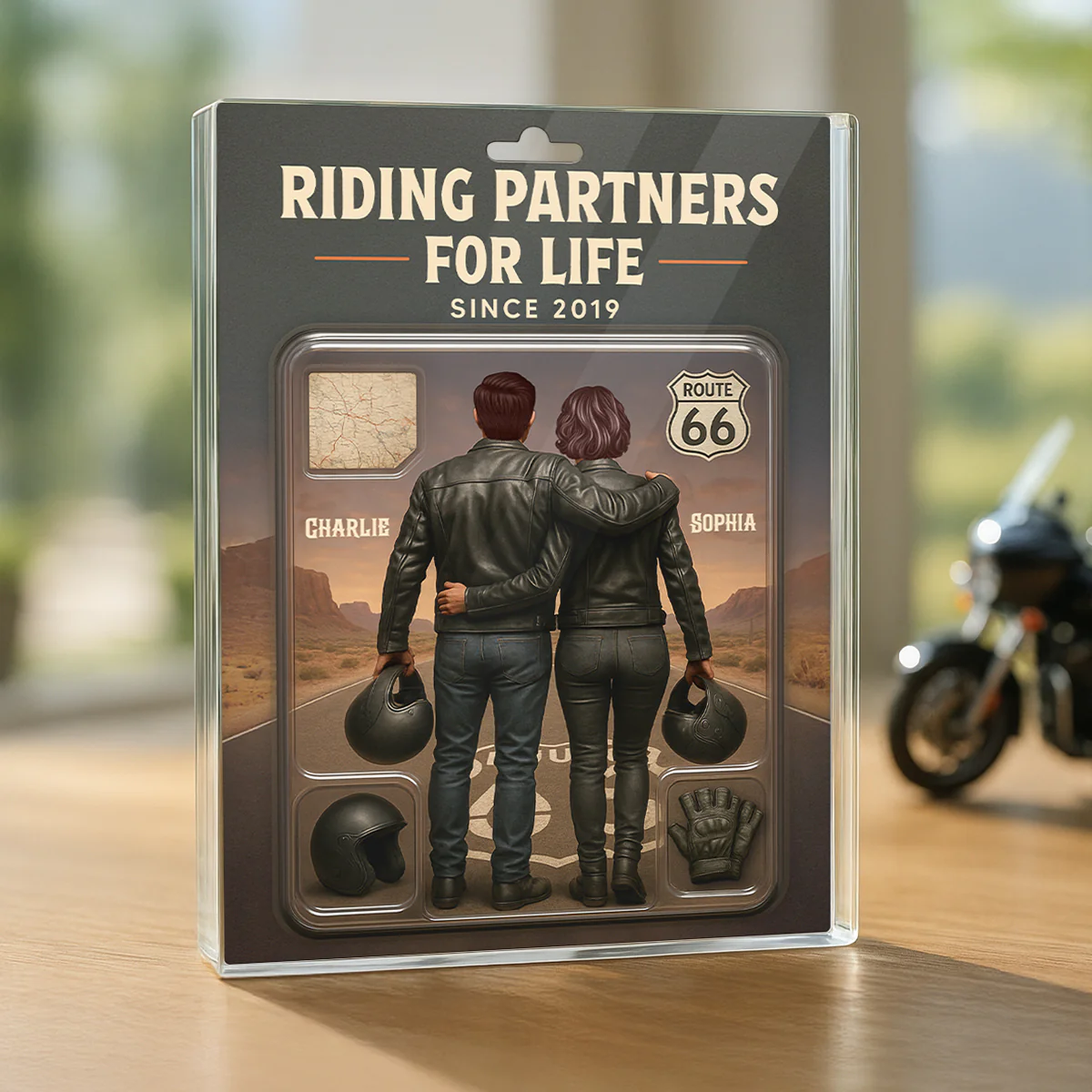 3D Effect Custom Figure Couple Bikers Riding Partners For Life Personalized Flat Acrylic Block, Birthday Gift, Wedding Gift, Anniversary Gift For Bikers - Image 7
