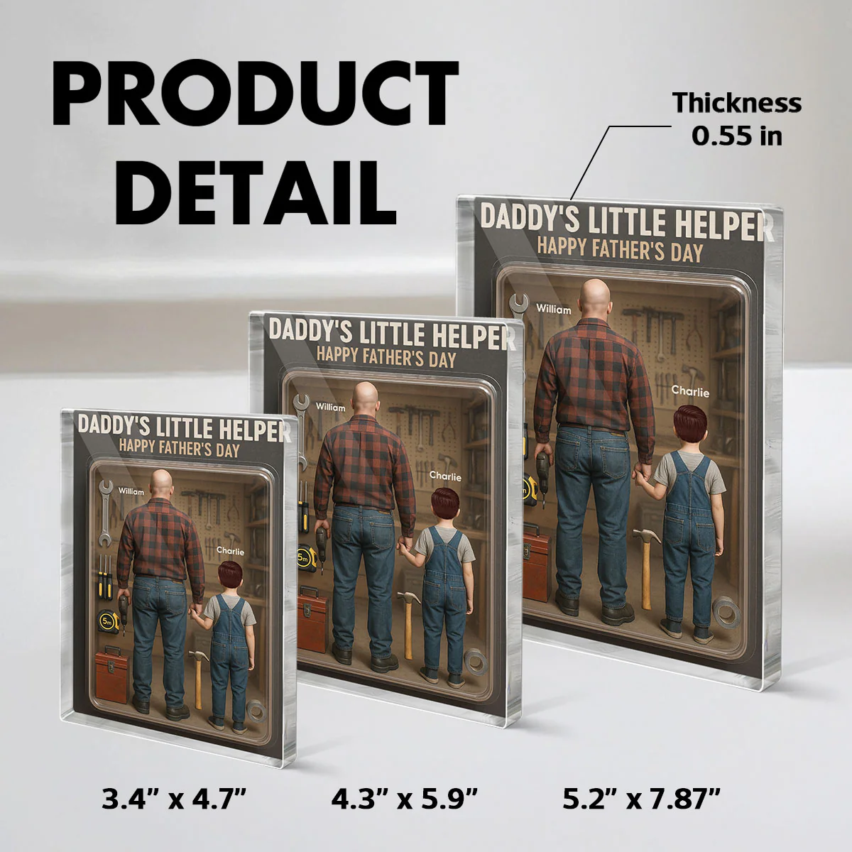 3D Effect Daddy's Little Helper Custom Figure Personalized Flat Rectangle Acrylic Block, Gift For Dad - Image 6