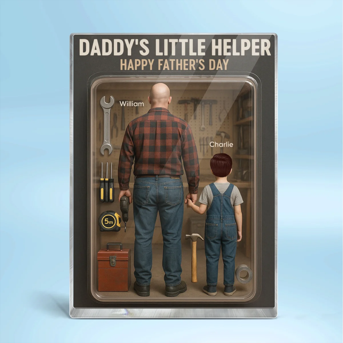 3D Effect Daddy's Little Helper Custom Figure Personalized Flat Rectangle Acrylic Block, Gift For Dad - Image 8