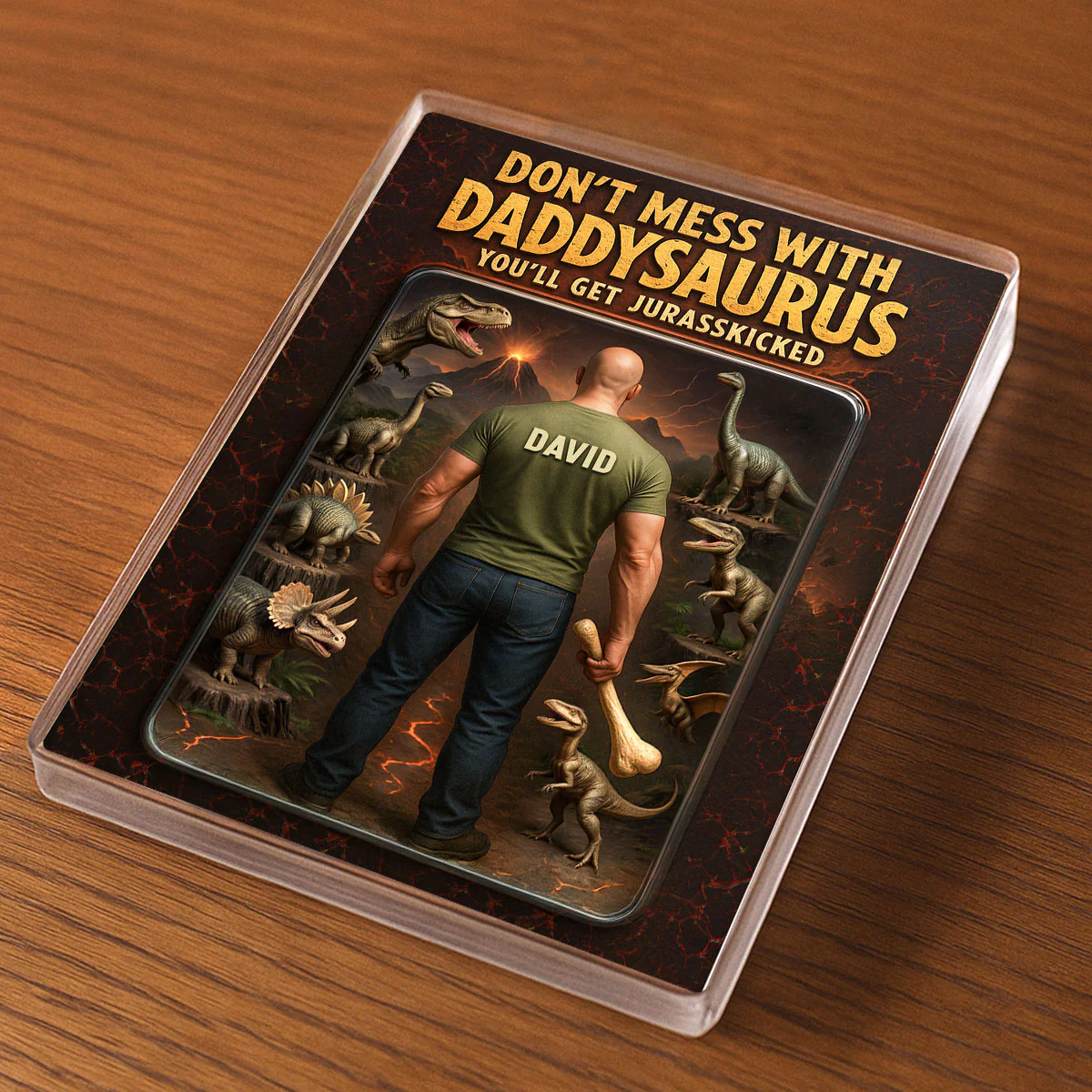 3D Effect Don't Mess With Daddysaurus Custom Figure Personalized Flat Rectangle Acrylic Block, Gift For Dad - Image 6