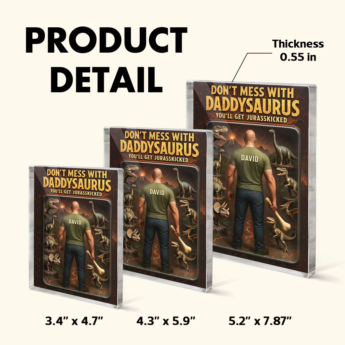 3D Effect Don't Mess With Daddysaurus Custom Figure Personalized Flat Rectangle Acrylic Block, Gift For Dad - Image 8