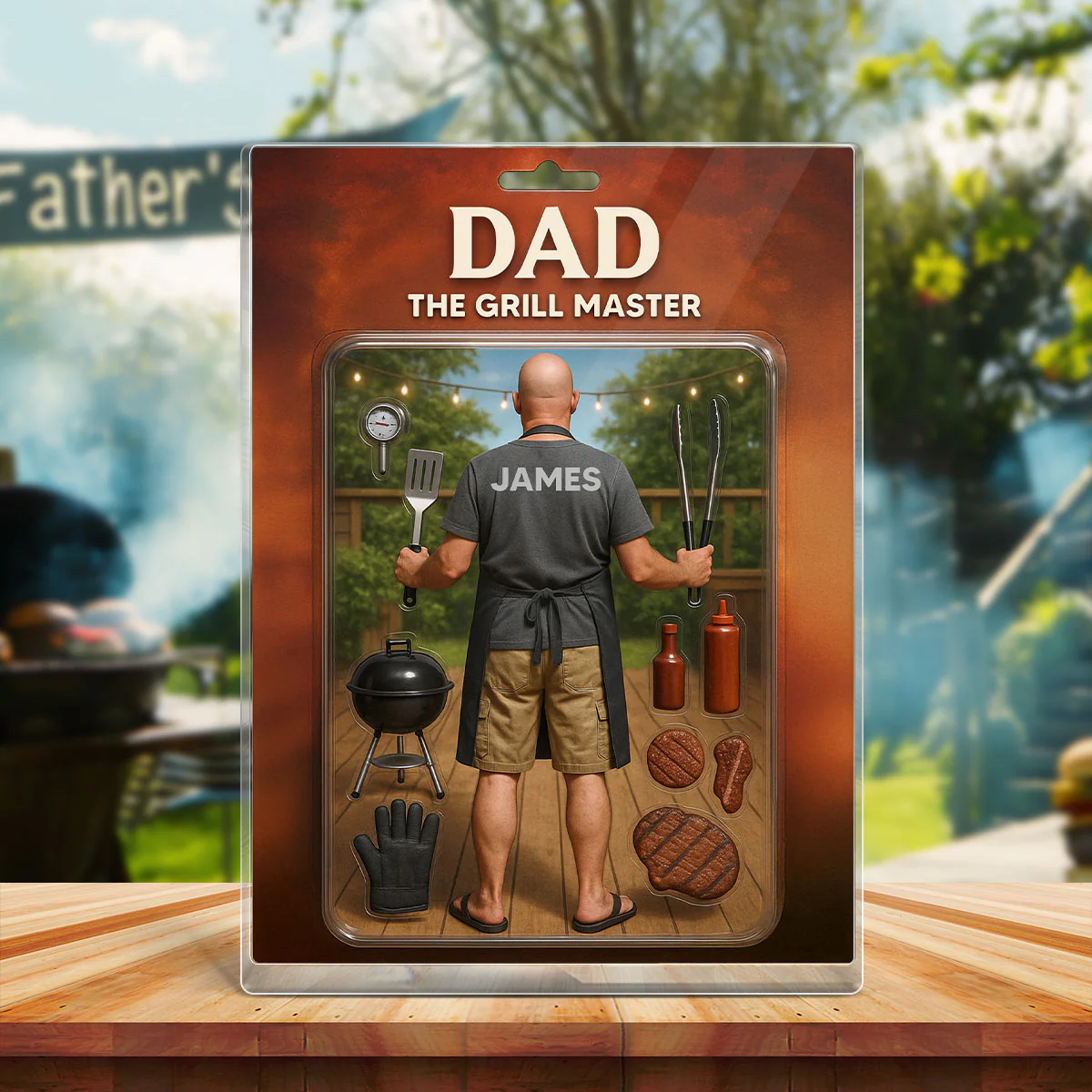 3D Effect Grilling Dad Custom Figure Personalized Flat Rectangle Acrylic Block, Gift For Dad - Image 4