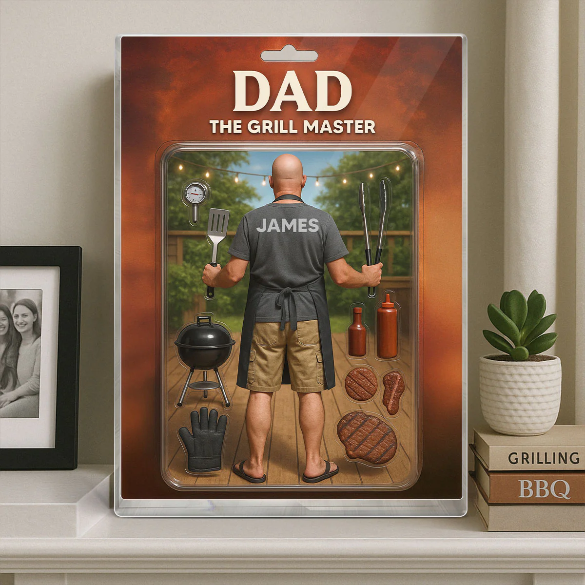 3D Effect Grilling Dad Custom Figure Personalized Flat Rectangle Acrylic Block, Gift For Dad - Image 5