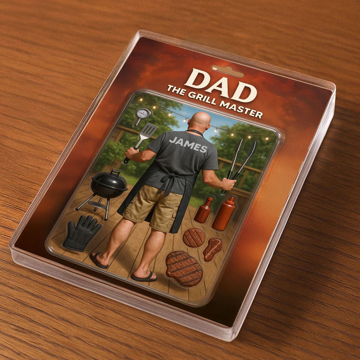 3D Effect Grilling Dad Custom Figure Personalized Flat Rectangle Acrylic Block, Gift For Dad - Image 6
