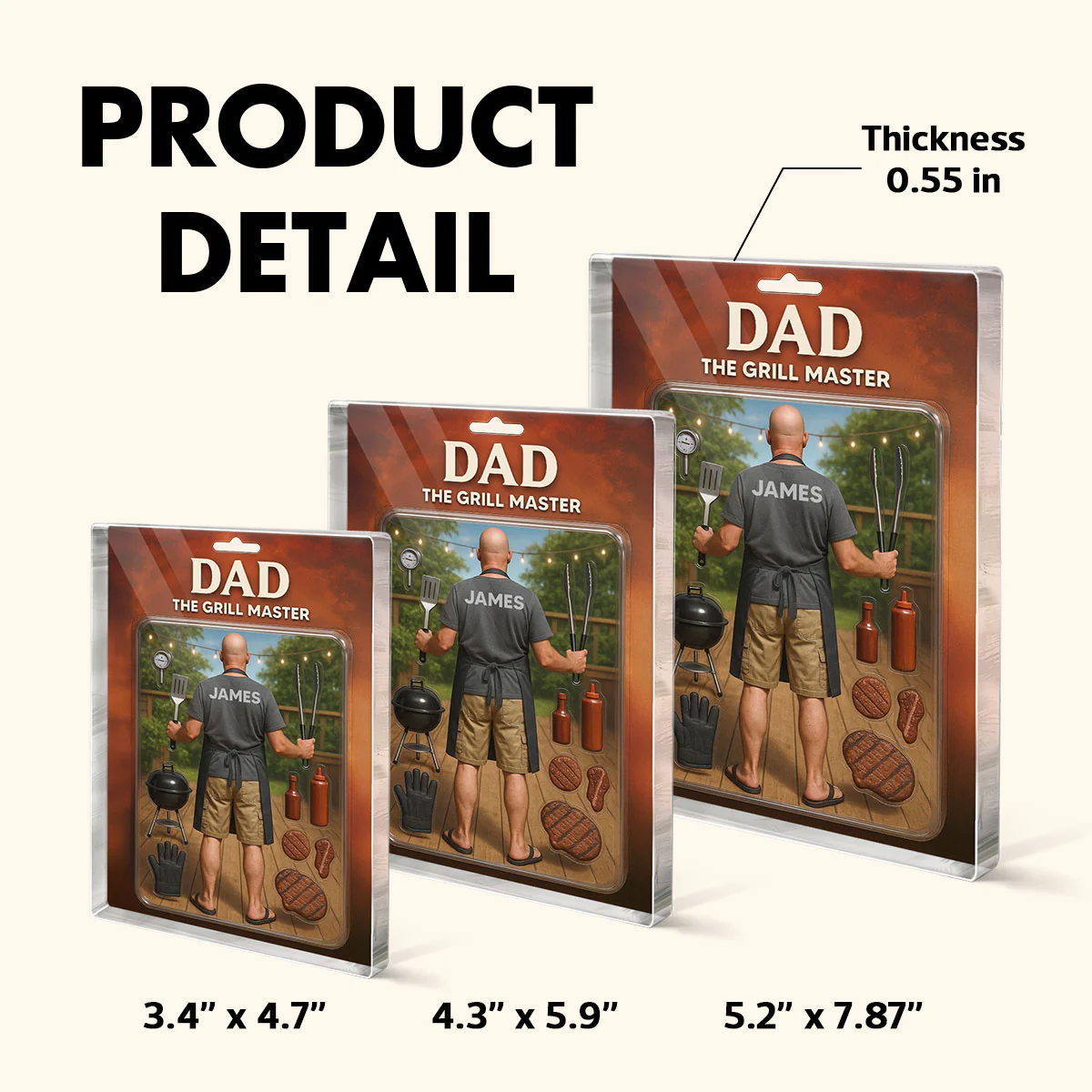 3D Effect Grilling Dad Custom Figure Personalized Flat Rectangle Acrylic Block, Gift For Dad - Image 7