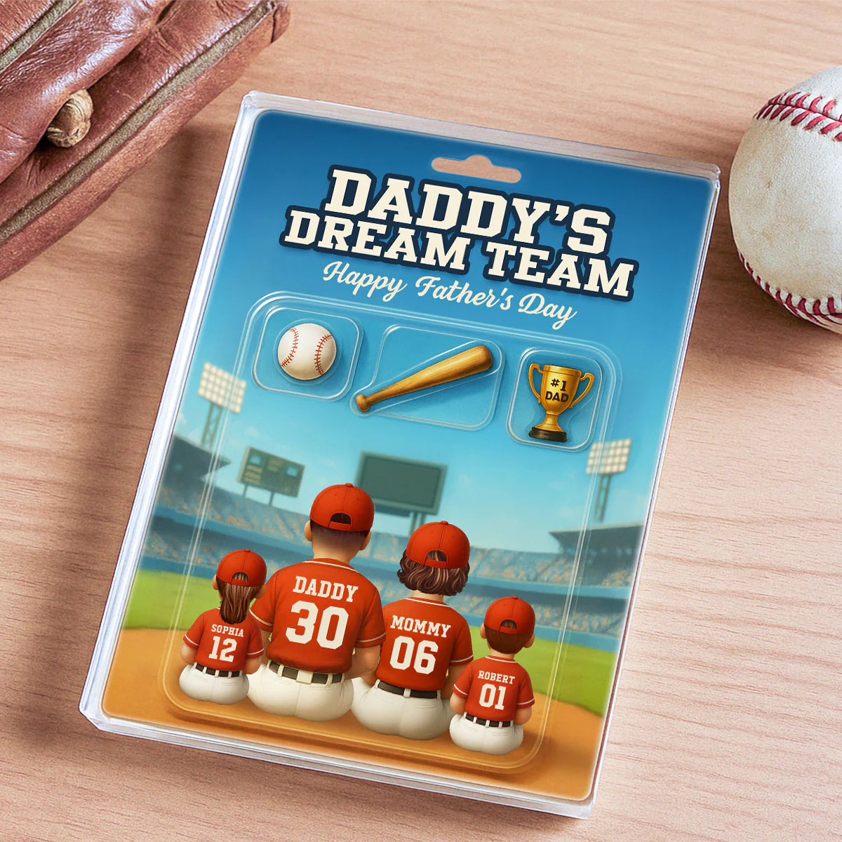 3D Effect Custom Figure Baseball Family Daddy's Dream Team Personalized Flat Acrylic Block Plaque, Unique Gift For Dad, Husband - Image 3