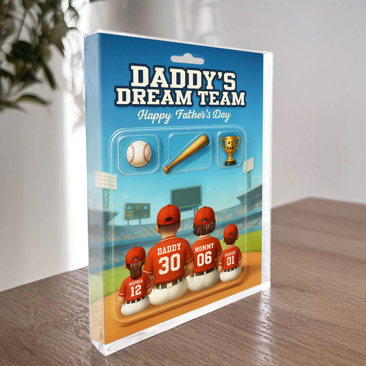 3D Effect Custom Figure Baseball Family Daddy's Dream Team Personalized Flat Acrylic Block Plaque, Unique Gift For Dad, Husband - Image 5