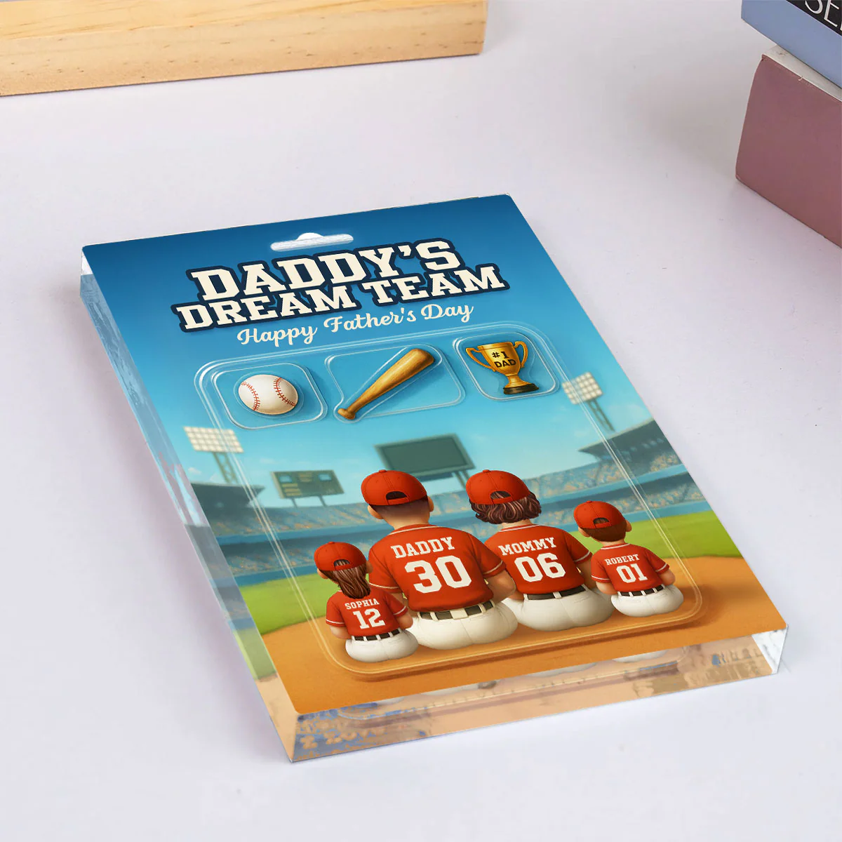 3D Effect Custom Figure Baseball Family Daddy's Dream Team Personalized Flat Acrylic Block Plaque, Unique Gift For Dad, Husband - Image 6